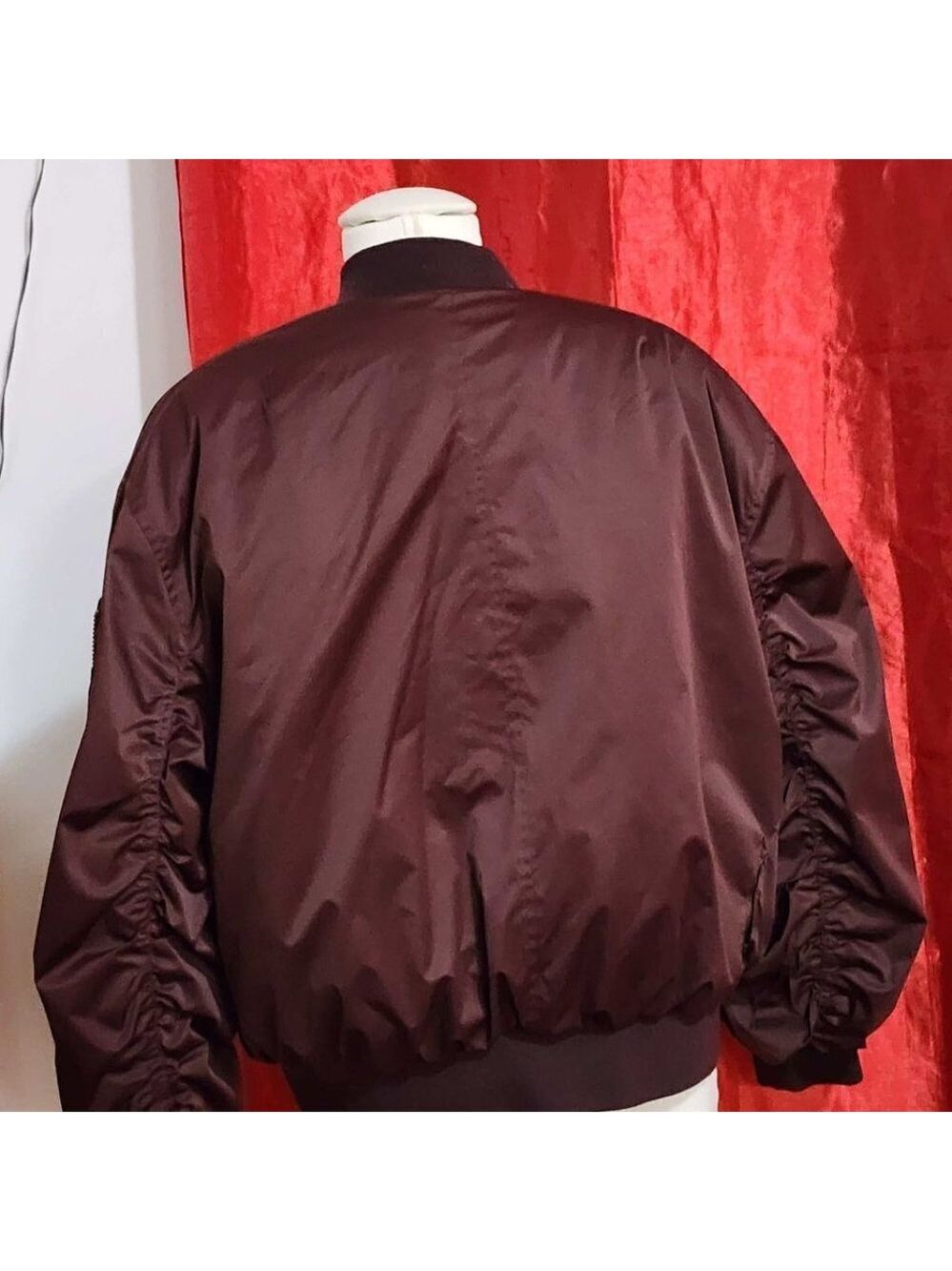 Pre Owned Zara Burgundy Bomber Jacket - Picture 6 of 8